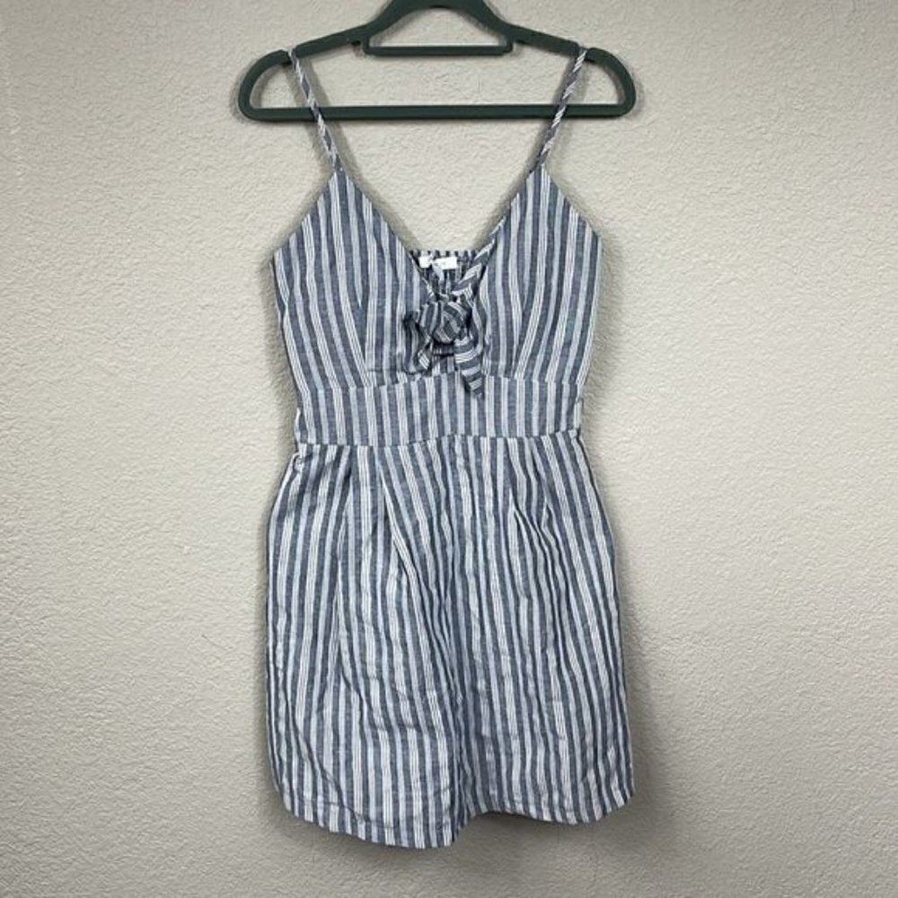 Purple Snow Mini Dress Smocked Gray White Striped Front Tie Sundress Sz M